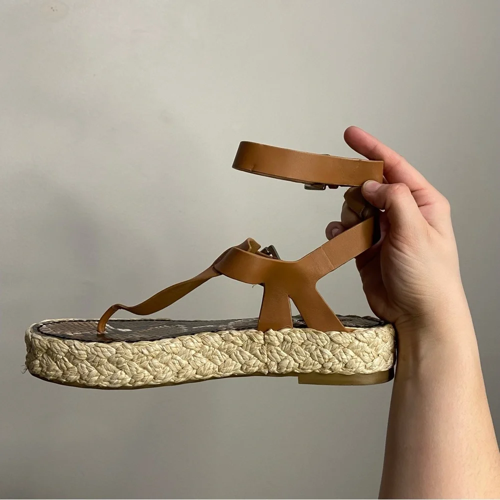 Sigerson Morrison Jabel Brown Snakeskin Leather Thong Toe Platform Espadrilles